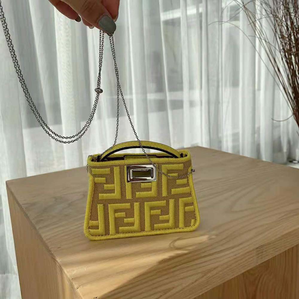 Fendi Women Nano Peekaboo Charm Gray FF Canvas Charm-Yellow - image 2