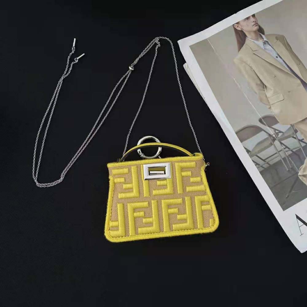 Fendi Women Nano Peekaboo Charm Gray FF Canvas Charm-Yellow - image 5