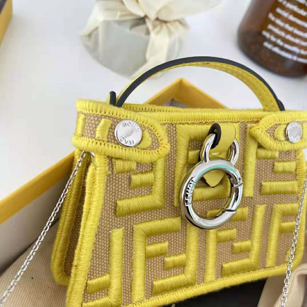 Fendi Women Nano Peekaboo Charm Gray FF Canvas Charm-Yellow - image 8