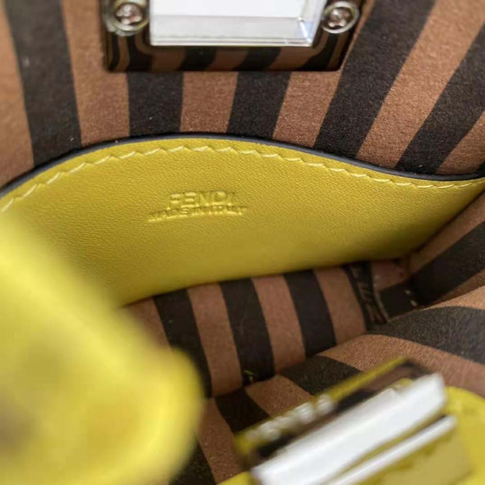 Fendi Women Nano Peekaboo Charm Gray FF Canvas Charm-Yellow - image 9