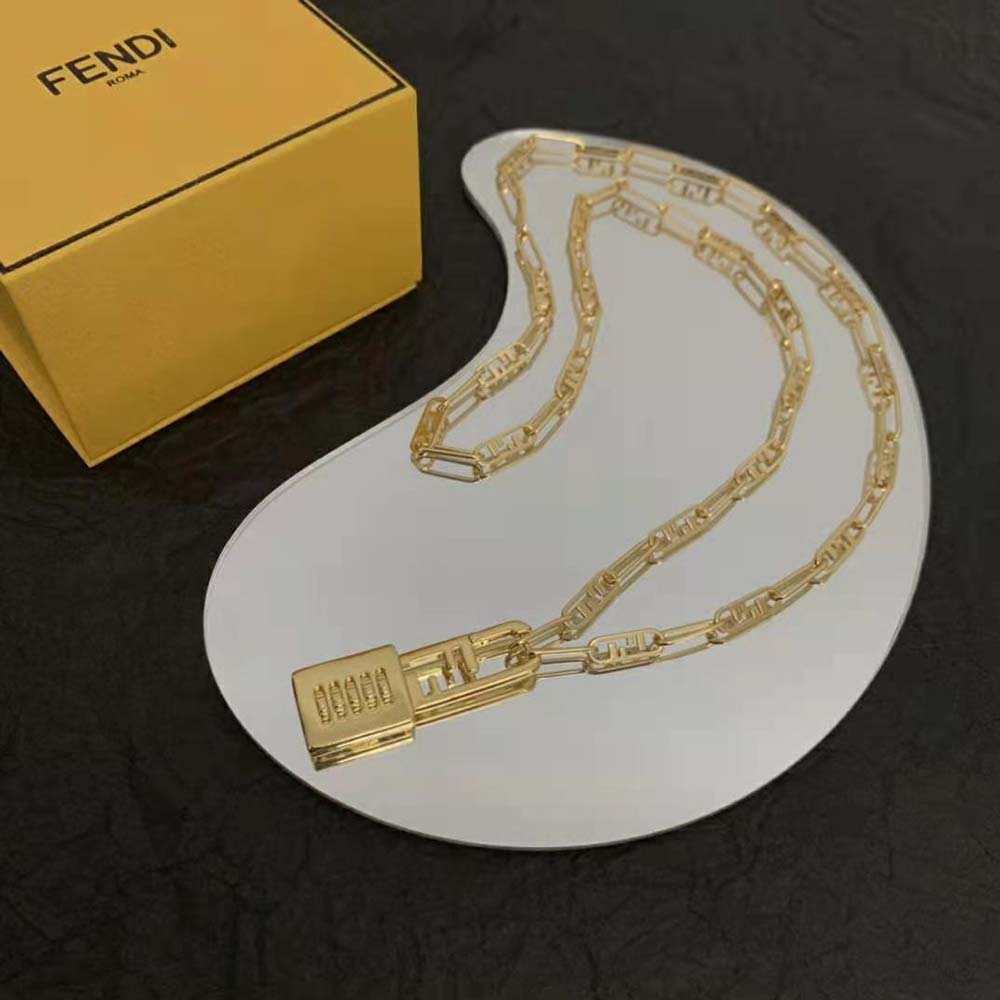 Fendi Women Necklace with Fendi O’Lock Mesh and Padlock-Shaped Pendant - image 2