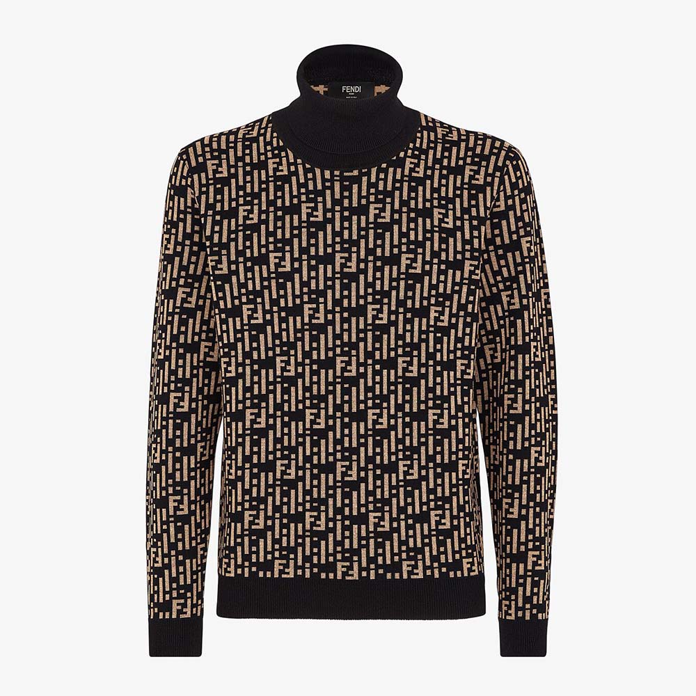 Front view of Fendi Women Regular-fit Sweater with High Collar in black