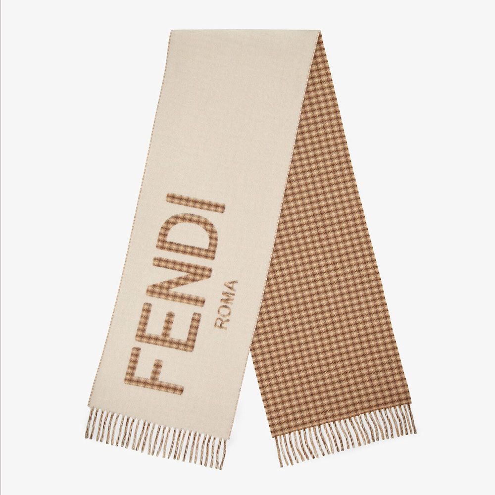 Fendi Women Scarf in Cream Wool and Cashmere with Fendi Roma Oversized Lettering - image 1
