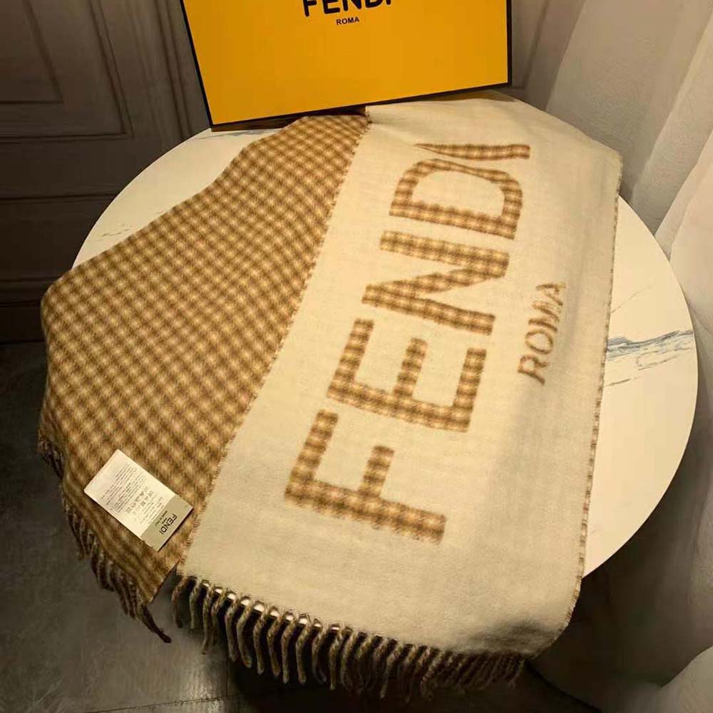 Fendi Women Scarf in Cream Wool and Cashmere with Fendi Roma Oversized Lettering - image 3