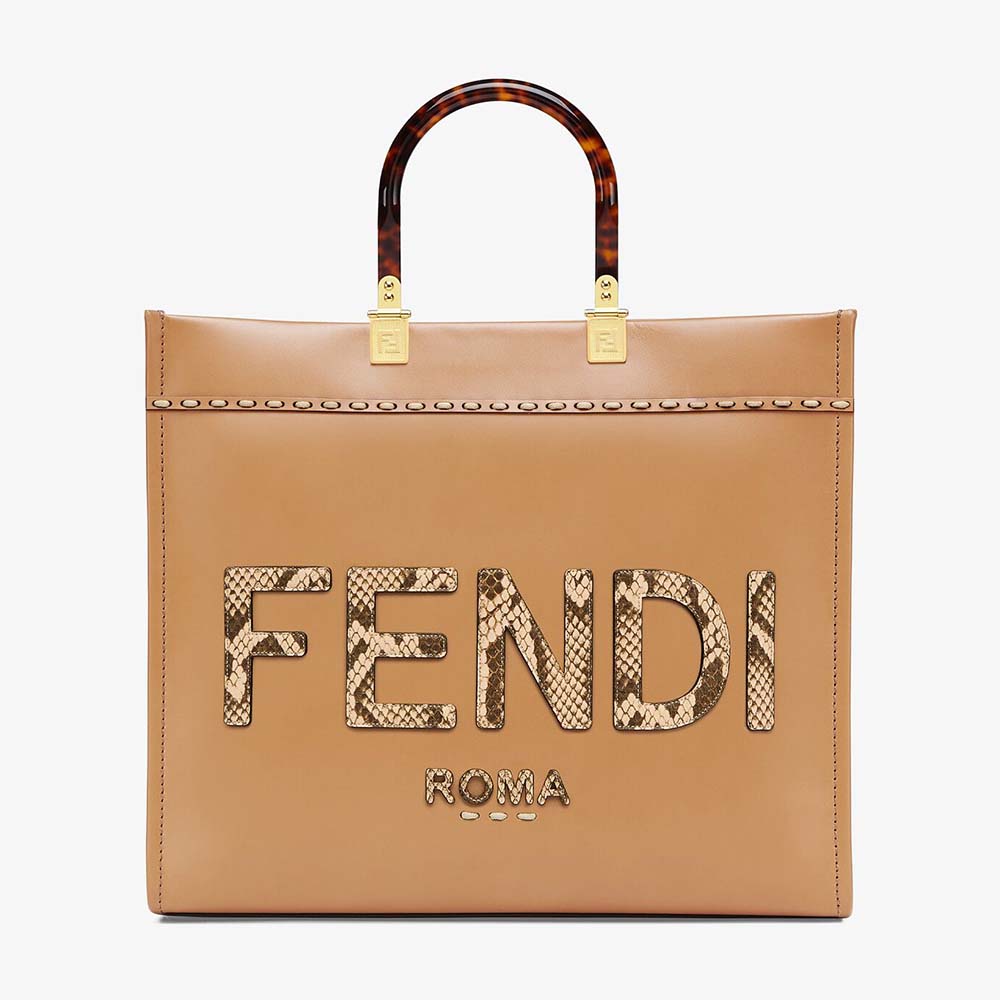 Fendi Women Sunshine Medium Light Brown Leather and Elaphe Shopper Bag - image 1