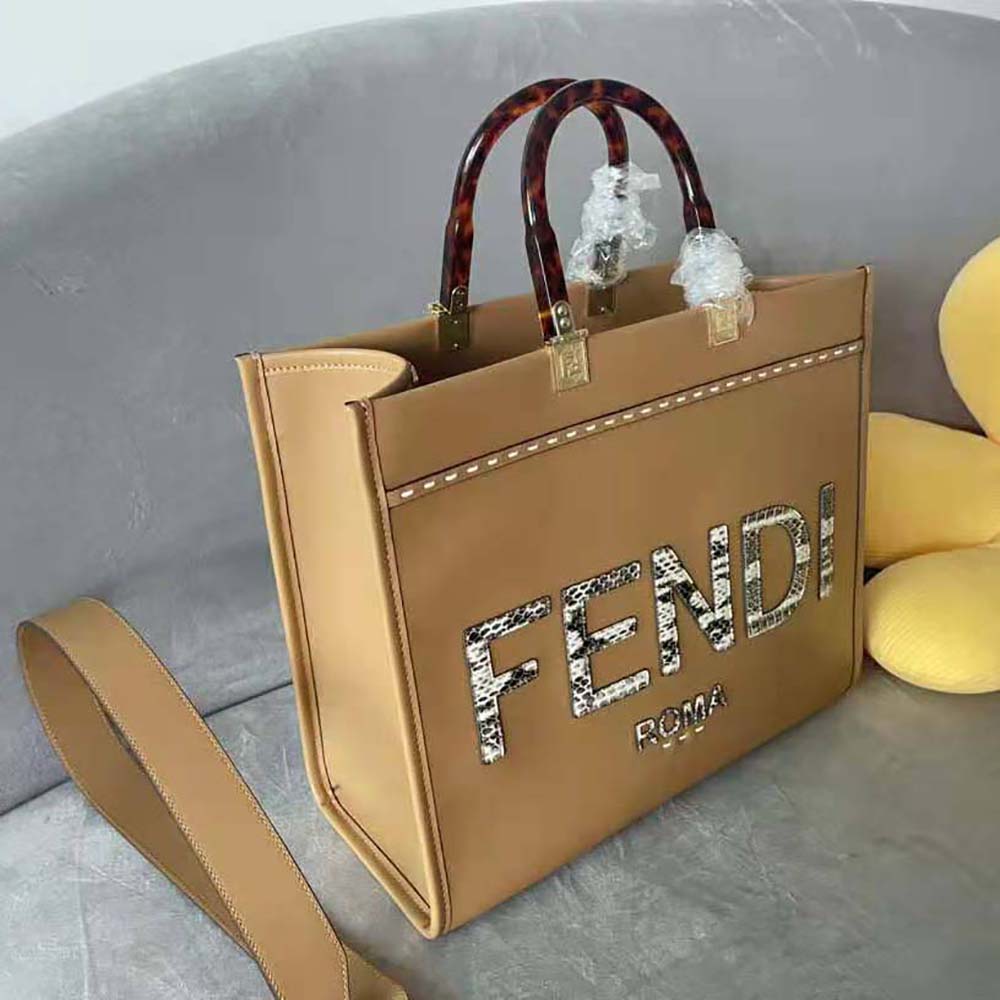 Fendi Women Sunshine Medium Light Brown Leather and Elaphe Shopper Bag - image 3