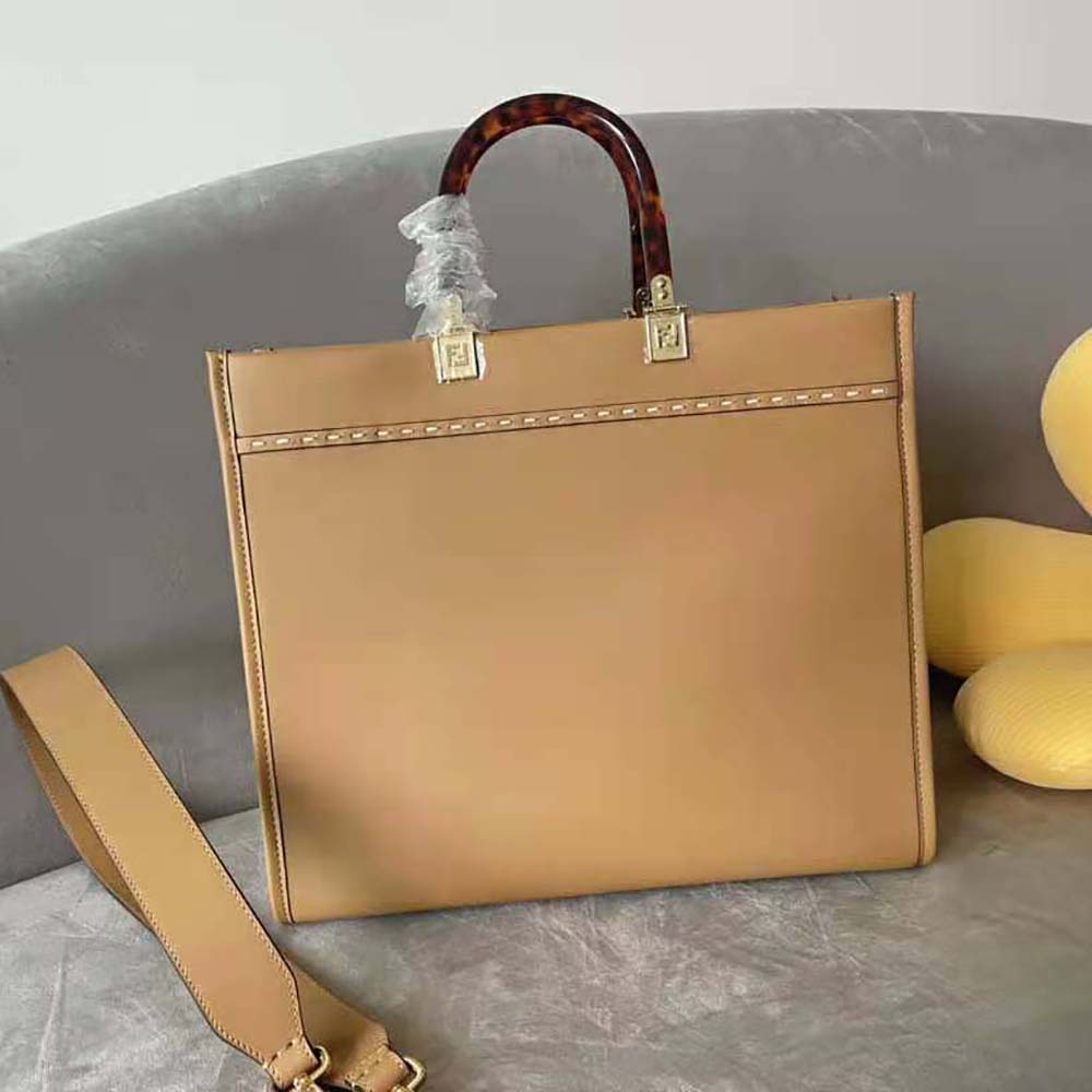 Fendi Women Sunshine Medium Light Brown Leather and Elaphe Shopper Bag - image 4