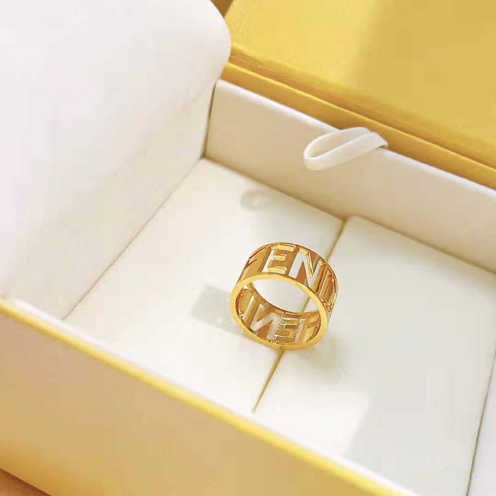 Fendi Women Wide Band Ring with Laser-Cut Fendi Lettering - image 2