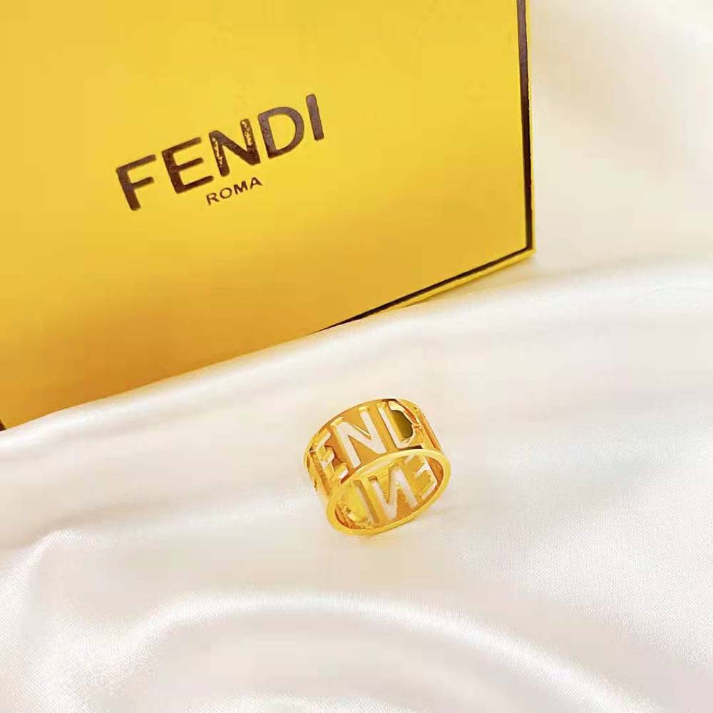Fendi Women Wide Band Ring with Laser-Cut Fendi Lettering - image 7