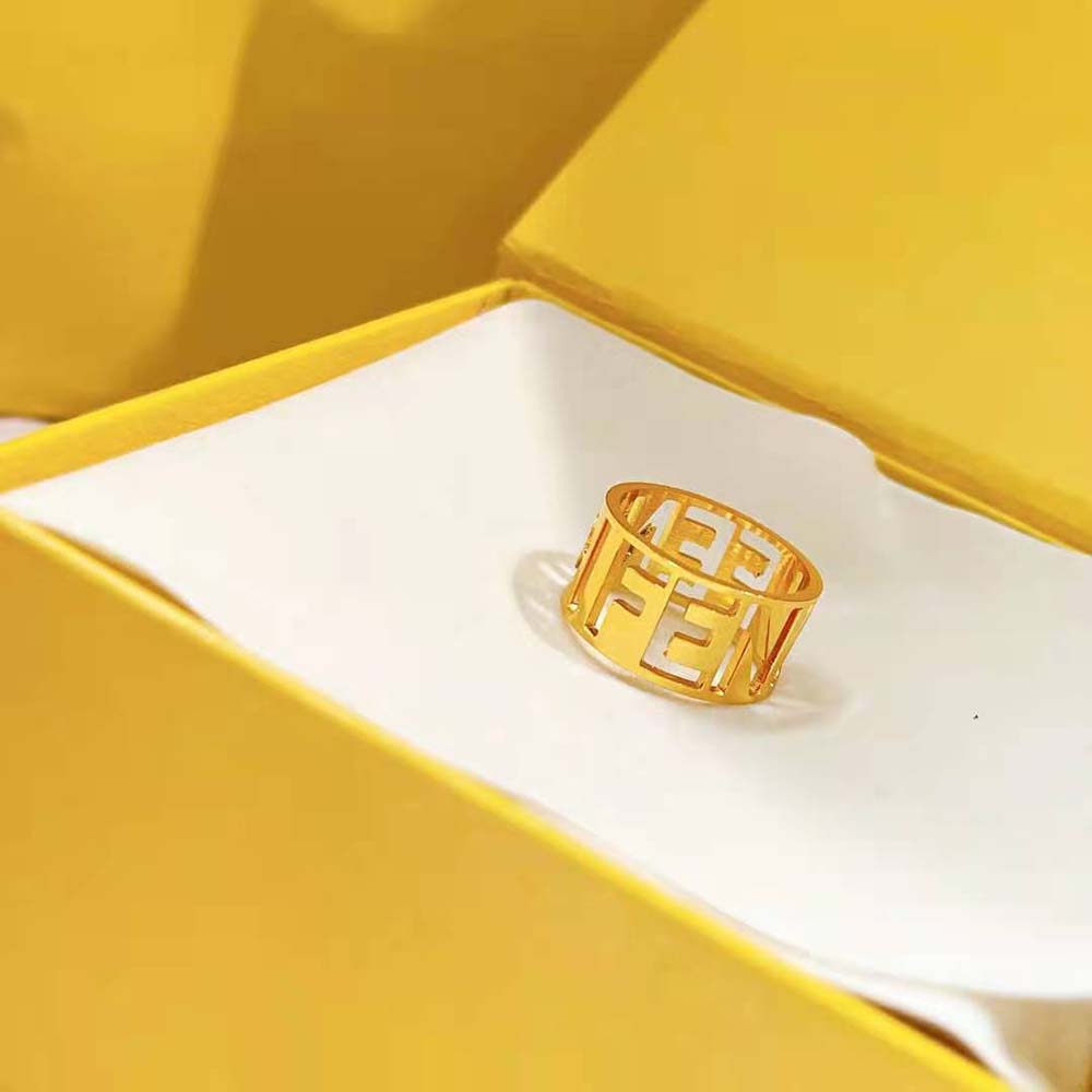 Fendi Women Wide Band Ring with Laser-Cut Fendi Lettering - image 6