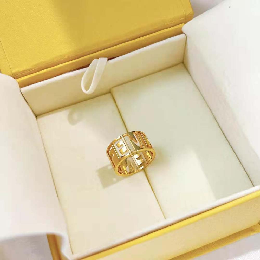 Fendi Women Wide Band Ring with Laser-Cut Fendi Lettering - image 5