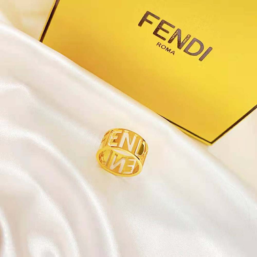 Fendi Women Wide Band Ring with Laser-Cut Fendi Lettering - image 4
