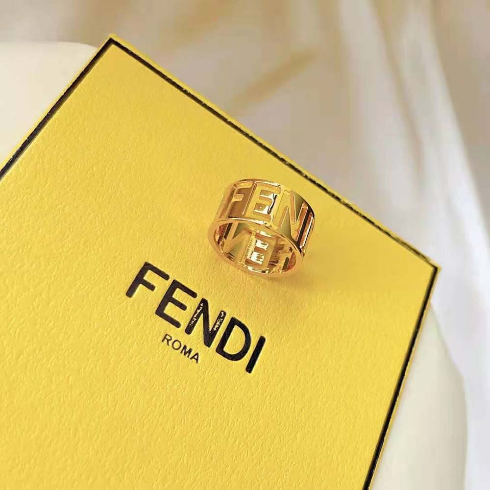 Fendi Women Wide Band Ring with Laser-Cut Fendi Lettering - image 3