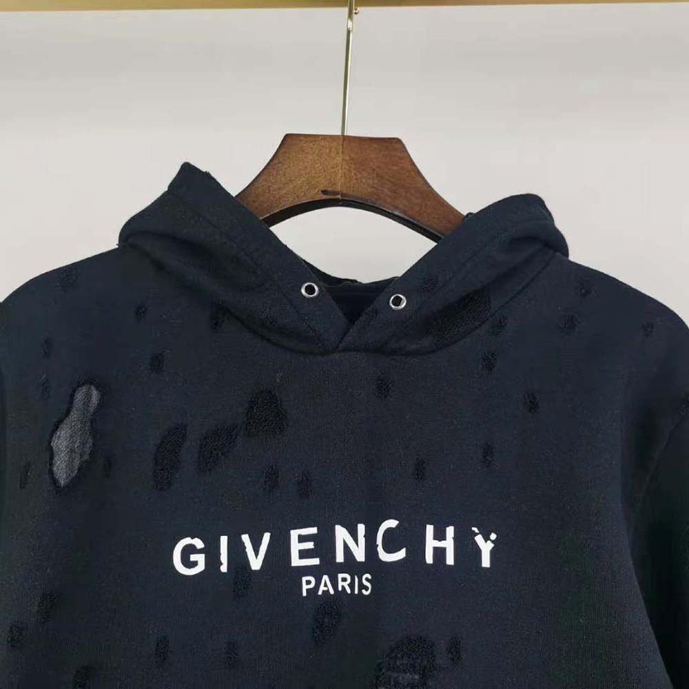 Givenchy Men Paris Destroyed Hoodie in Coton-Black - image 4