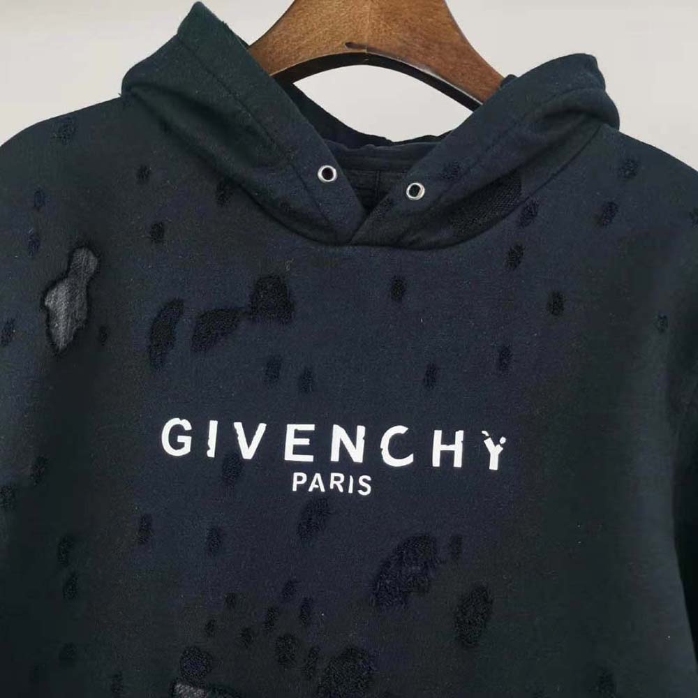 Givenchy Men Paris Destroyed Hoodie in Coton-Black - image 5