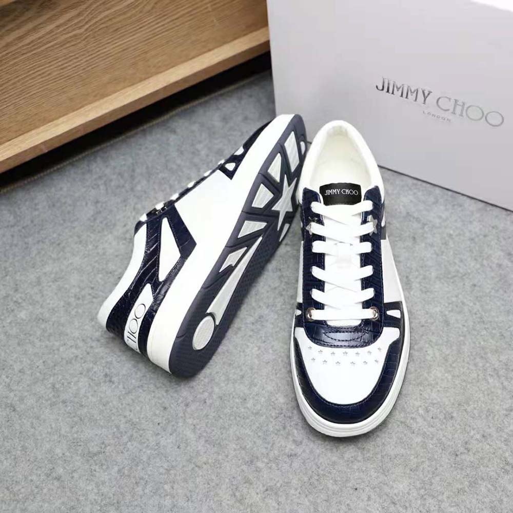 Jimmy Choo Men Hawaii/M Marine Croc-Embossed Leather and White Calf Leather Low Top Trainers - image 5