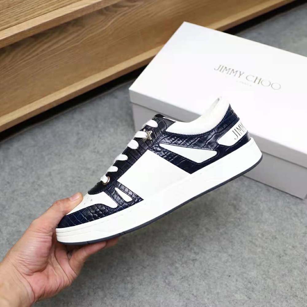 Jimmy Choo Men Hawaii/M Marine Croc-Embossed Leather and White Calf Leather Low Top Trainers - image 7