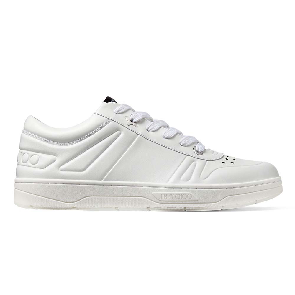 Side profile of Jimmy Choo Men Hawaii/M White Calf Leather Lace-Up Trainers