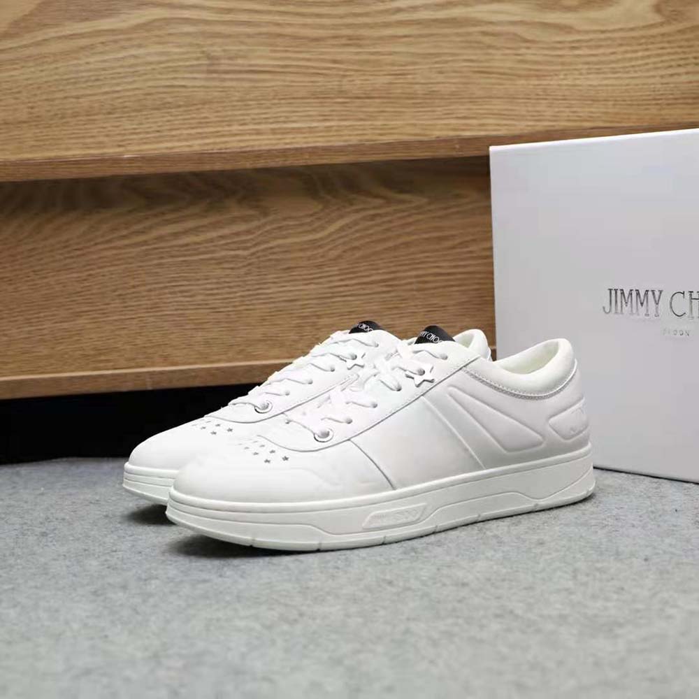 Overhead view showcasing silhouette of Jimmy Choo Men Hawaii/M white trainers