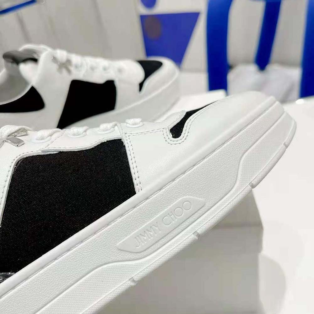 Jimmy Choo Unisex JC / Eric Haze Florent/M White Calf Leather and Black Canvas Trainers - image 10