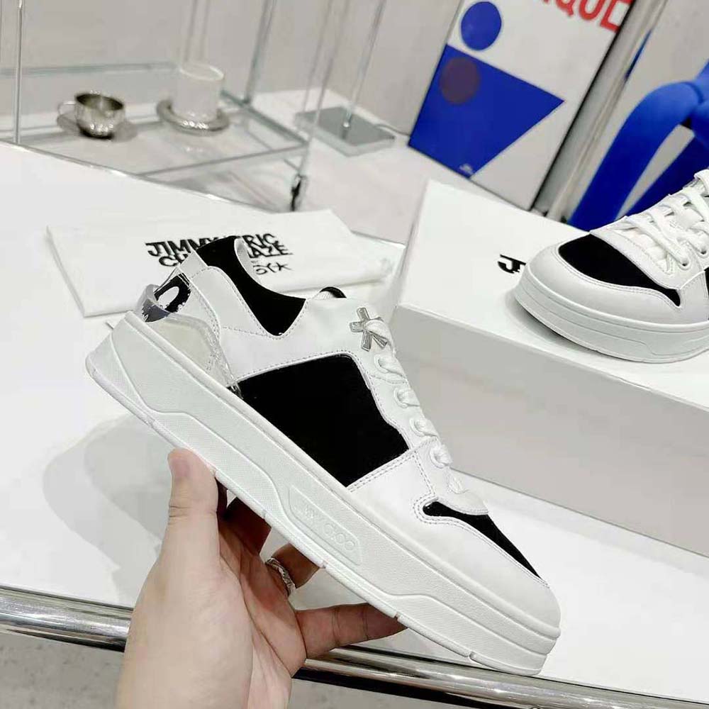 Jimmy Choo Unisex JC / Eric Haze Florent/M White Calf Leather and Black Canvas Trainers - image 6