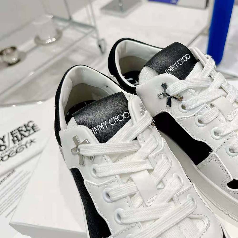 Jimmy Choo Unisex JC / Eric Haze Florent/M White Calf Leather and Black Canvas Trainers - image 9