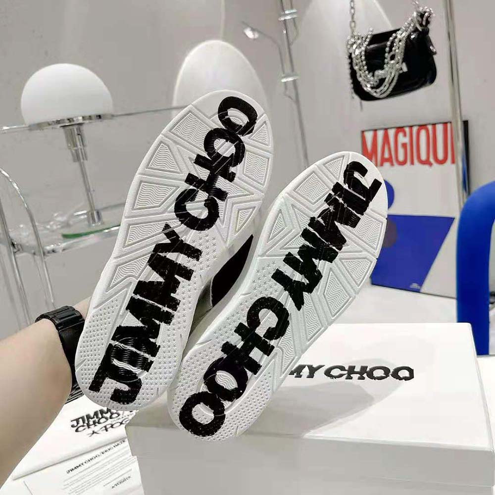 Jimmy Choo Unisex JC / Eric Haze Florent/M White Calf Leather and Black Canvas Trainers - image 7