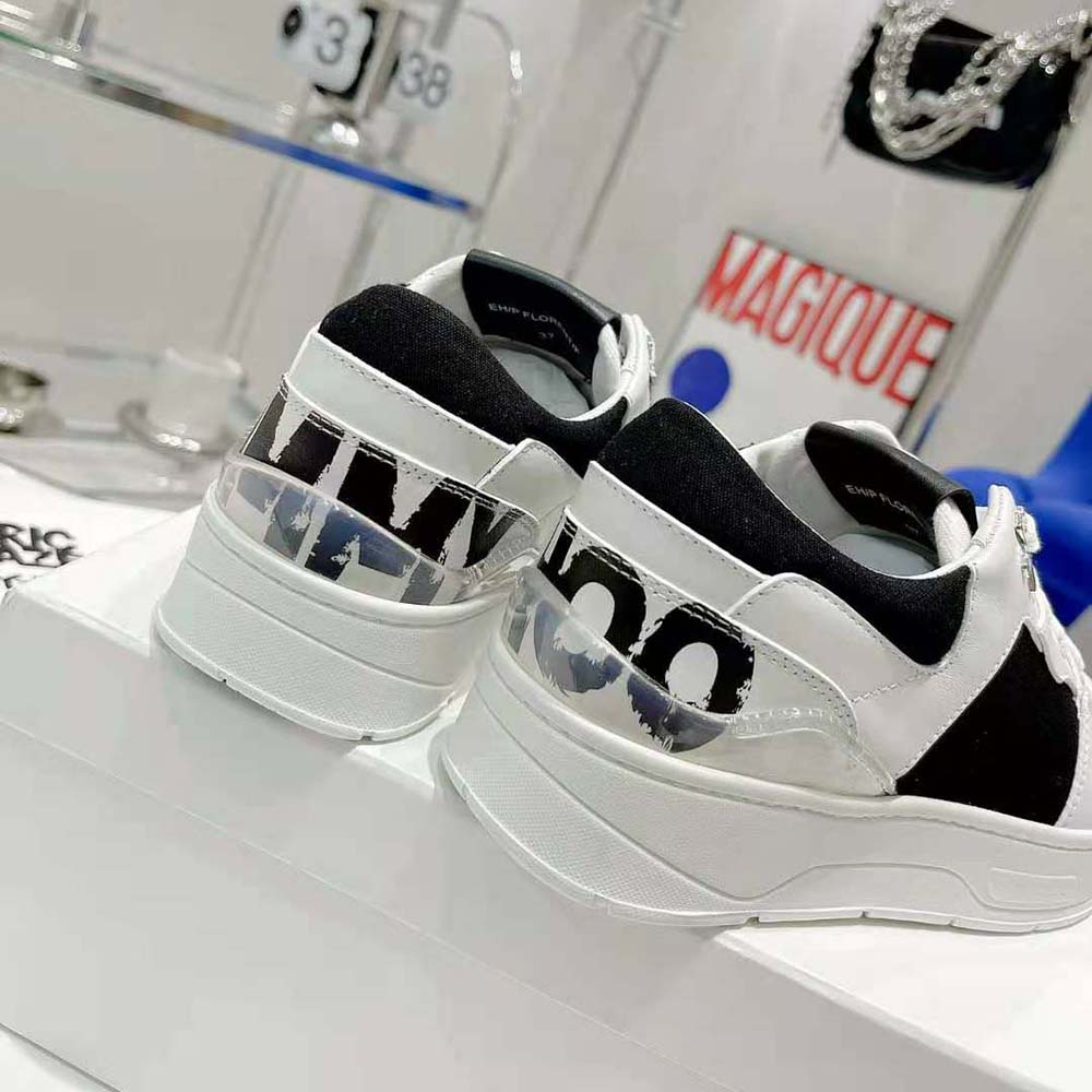 Jimmy Choo Unisex JC / Eric Haze Florent/M White Calf Leather and Black Canvas Trainers - image 8