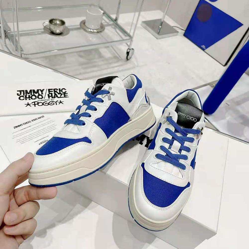 Jimmy Choo Unisex JC / Eric Haze Florent/M White Calf Leather and Blue Canvas Trainers - image 4