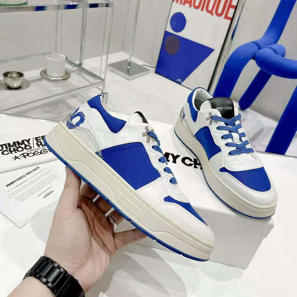 Jimmy Choo Unisex JC / Eric Haze Florent/M White Calf Leather and Blue Canvas Trainers - image 5