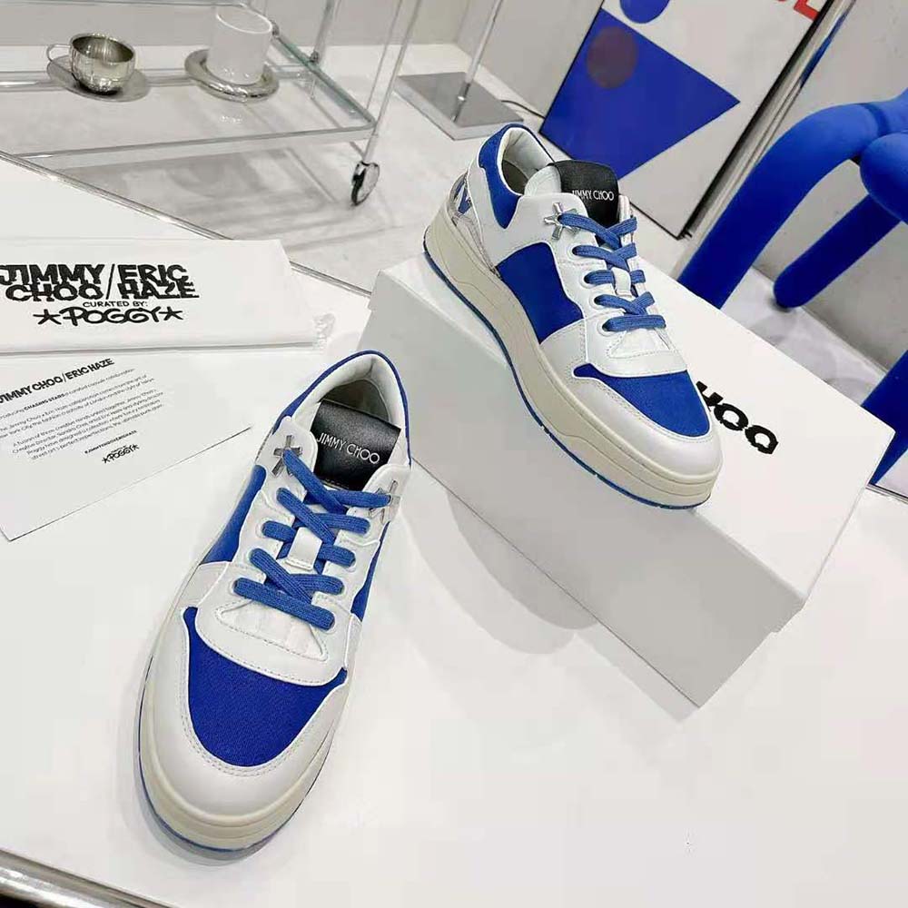 Jimmy Choo Unisex JC / Eric Haze Florent/M White Calf Leather and Blue Canvas Trainers - image 6