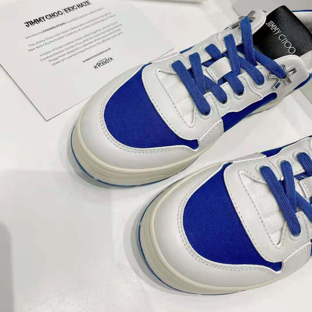 Jimmy Choo Unisex JC / Eric Haze Florent/M White Calf Leather and Blue Canvas Trainers - image 8