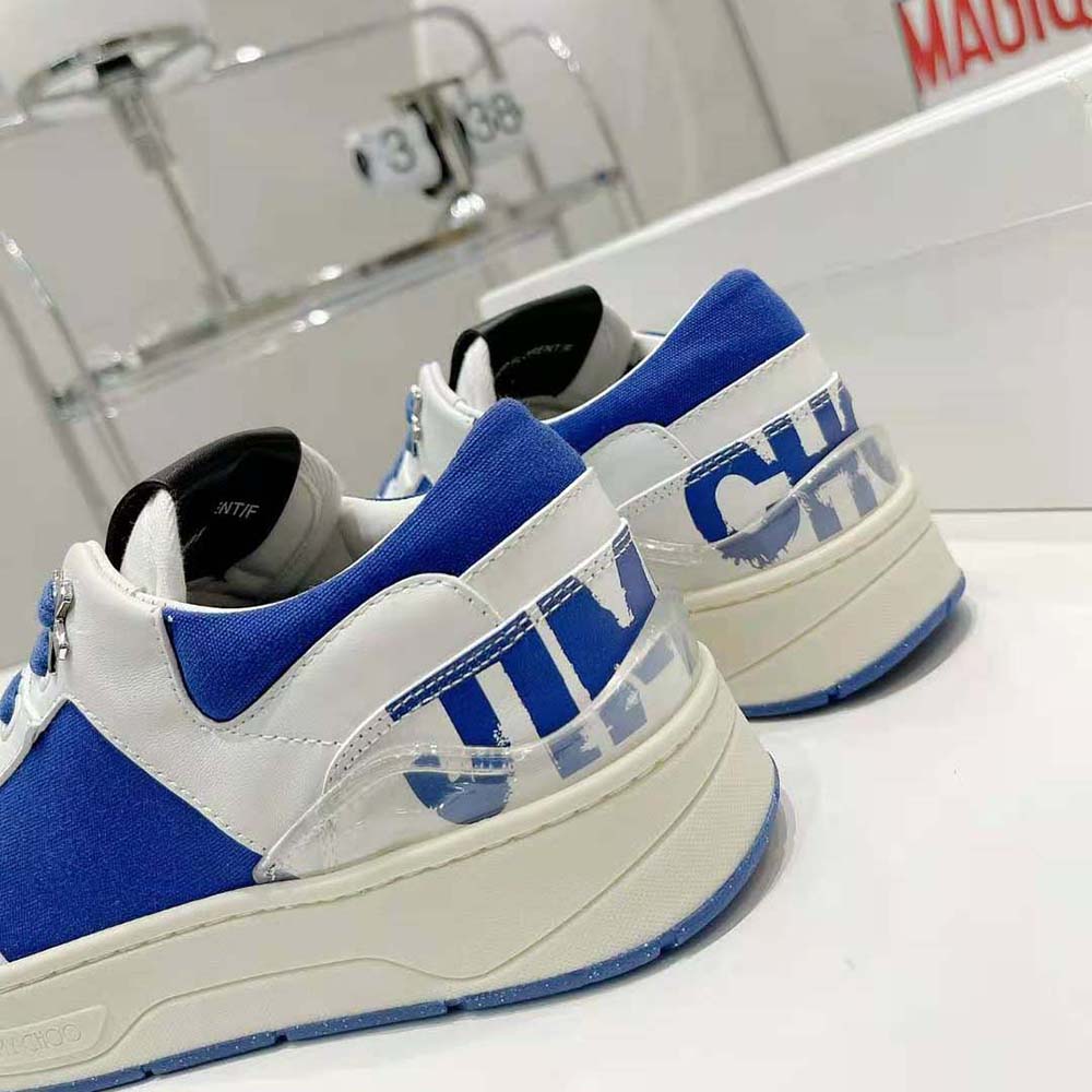 Jimmy Choo Unisex JC / Eric Haze Florent/M White Calf Leather and Blue Canvas Trainers - image 9