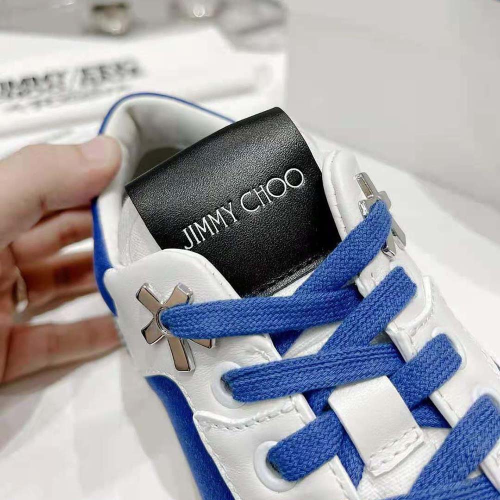 Jimmy Choo Unisex JC / Eric Haze Florent/M White Calf Leather and Blue Canvas Trainers - image 10