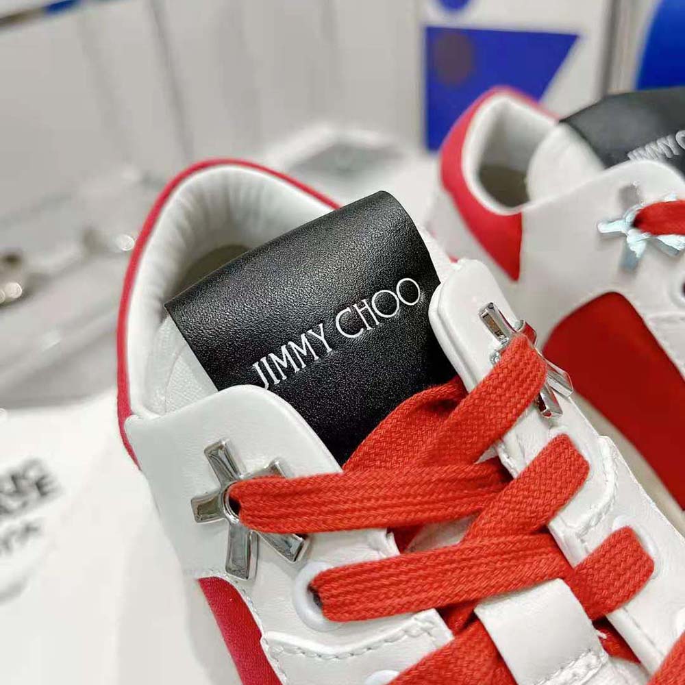 Jimmy Choo Unisex JC / Eric Haze Florent/M White Calf Leather and Red Canvas Trainers - image 8