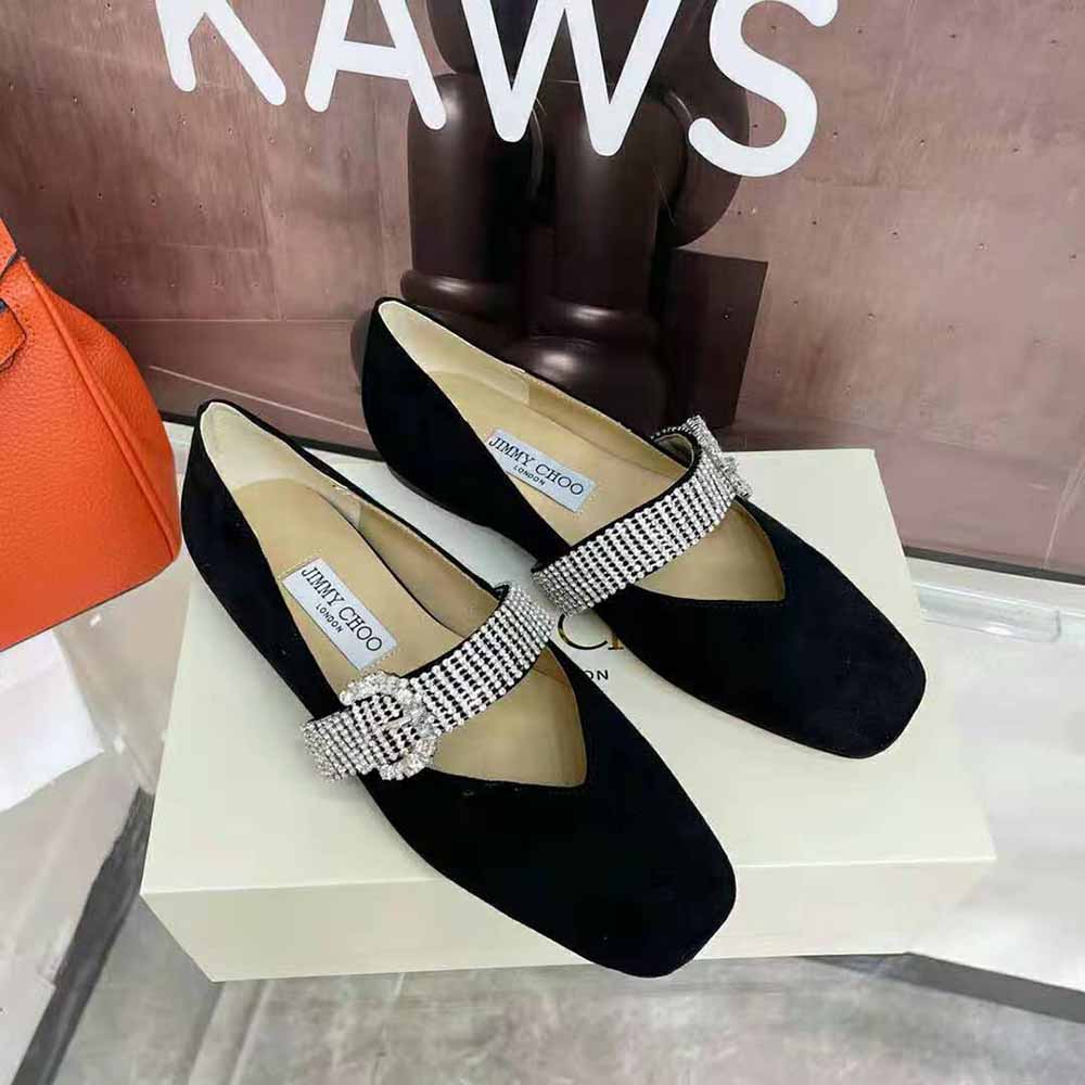 Jimmy Choo Women Krista Flat Black Suede Flats with Crystal-Embellished Strap - image 7
