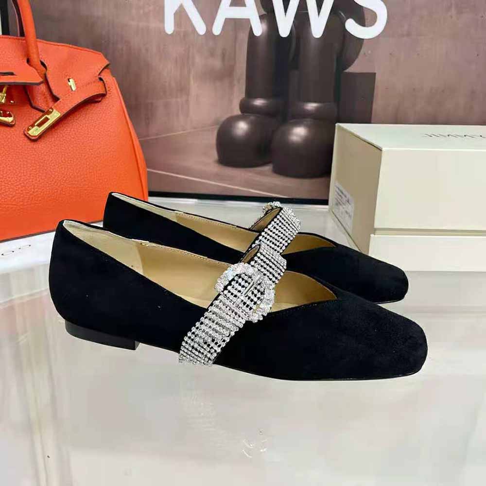 Jimmy Choo Women Krista Flat Black Suede Flats with Crystal-Embellished Strap - image 9