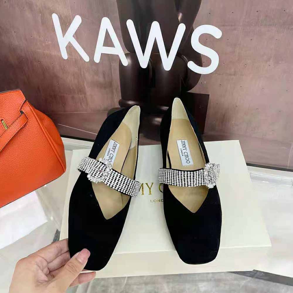 Jimmy Choo Women Krista Flat Black Suede Flats with Crystal-Embellished Strap - image 6