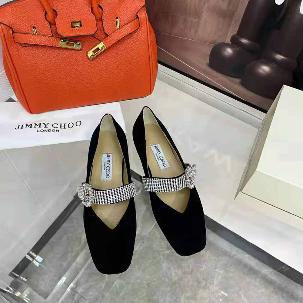 Jimmy Choo Women Krista Flat Black Suede Flats with Crystal-Embellished Strap - image 4
