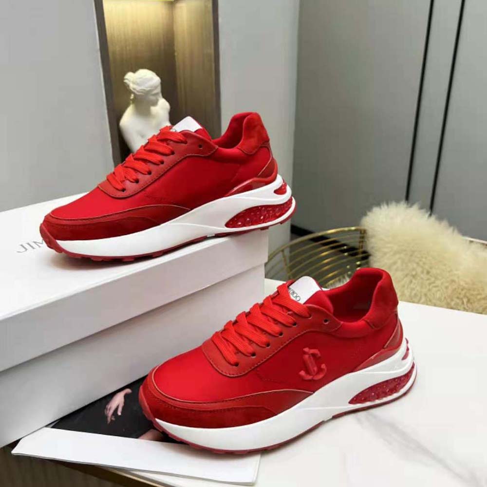 Jimmy Choo Women Memphis Lace UP/F Red Neoprene and Leather Low Top Trainers - image 5