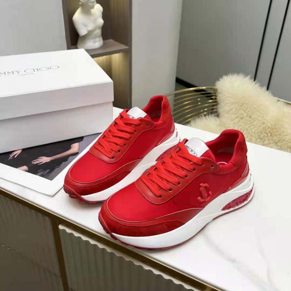 Overhead shot highlighting lace-up detail on Jimmy Choo Women Memphis trainers