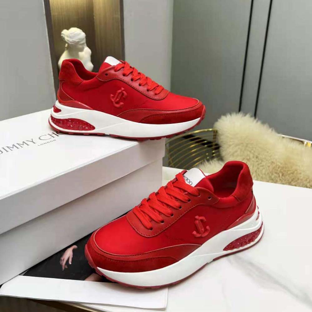 Jimmy Choo Women Memphis Lace UP/F Red Neoprene and Leather Low Top Trainers - image 6