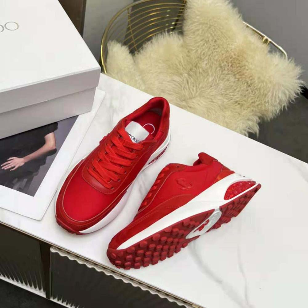 Jimmy Choo Women Memphis Lace UP/F Red Neoprene and Leather Low Top Trainers - image 4