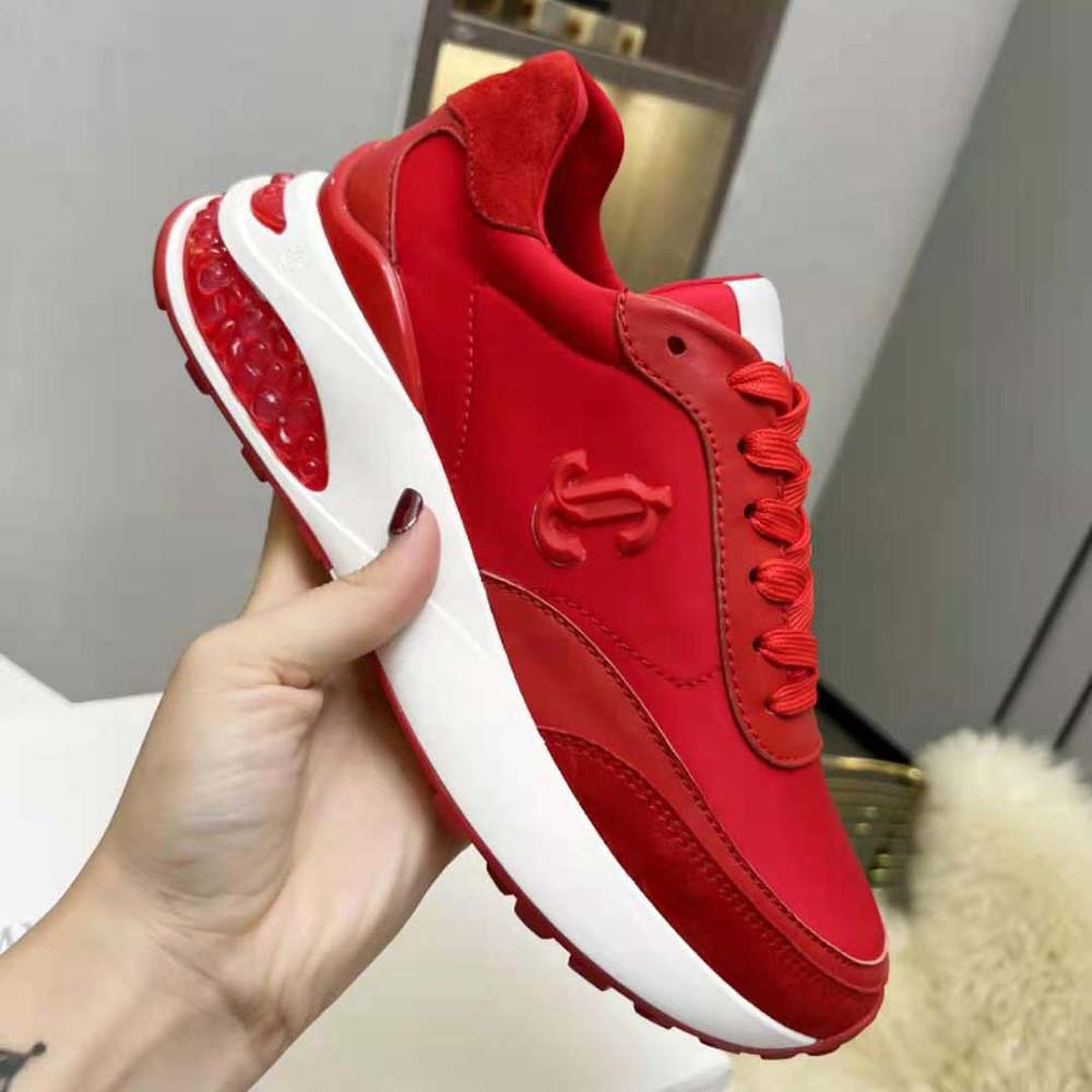 Jimmy Choo Women Memphis Lace UP/F Red Neoprene and Leather Low Top Trainers - image 8