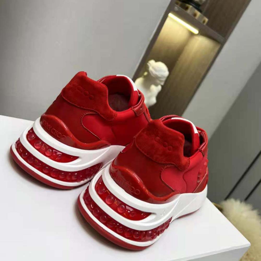 Jimmy Choo Women Memphis Lace UP/F Red Neoprene and Leather Low Top Trainers - image 7