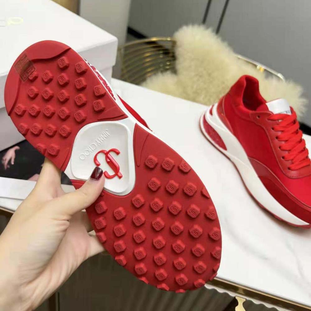 Jimmy Choo Women Memphis Lace UP/F Red Neoprene and Leather Low Top Trainers - image 10