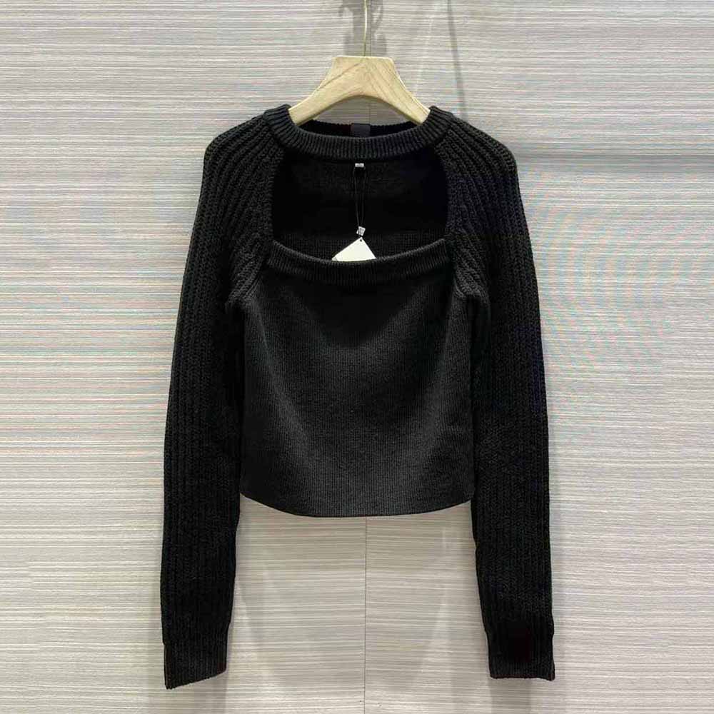 Close-up on cut-out detail of Loewe Women Cut Out Cropped Sweater
