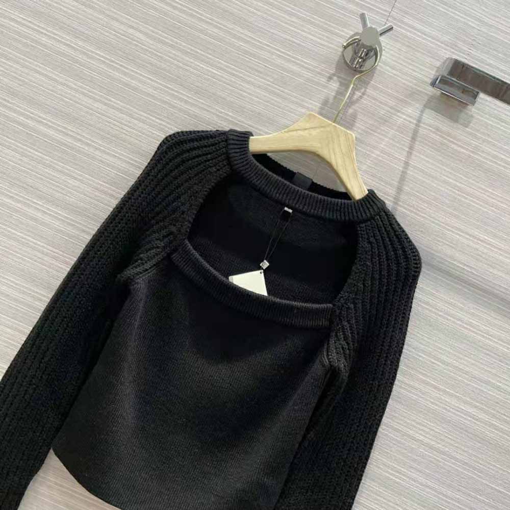 Loewe Women Cut Out Cropped Sweater in Wool-Black - image 4