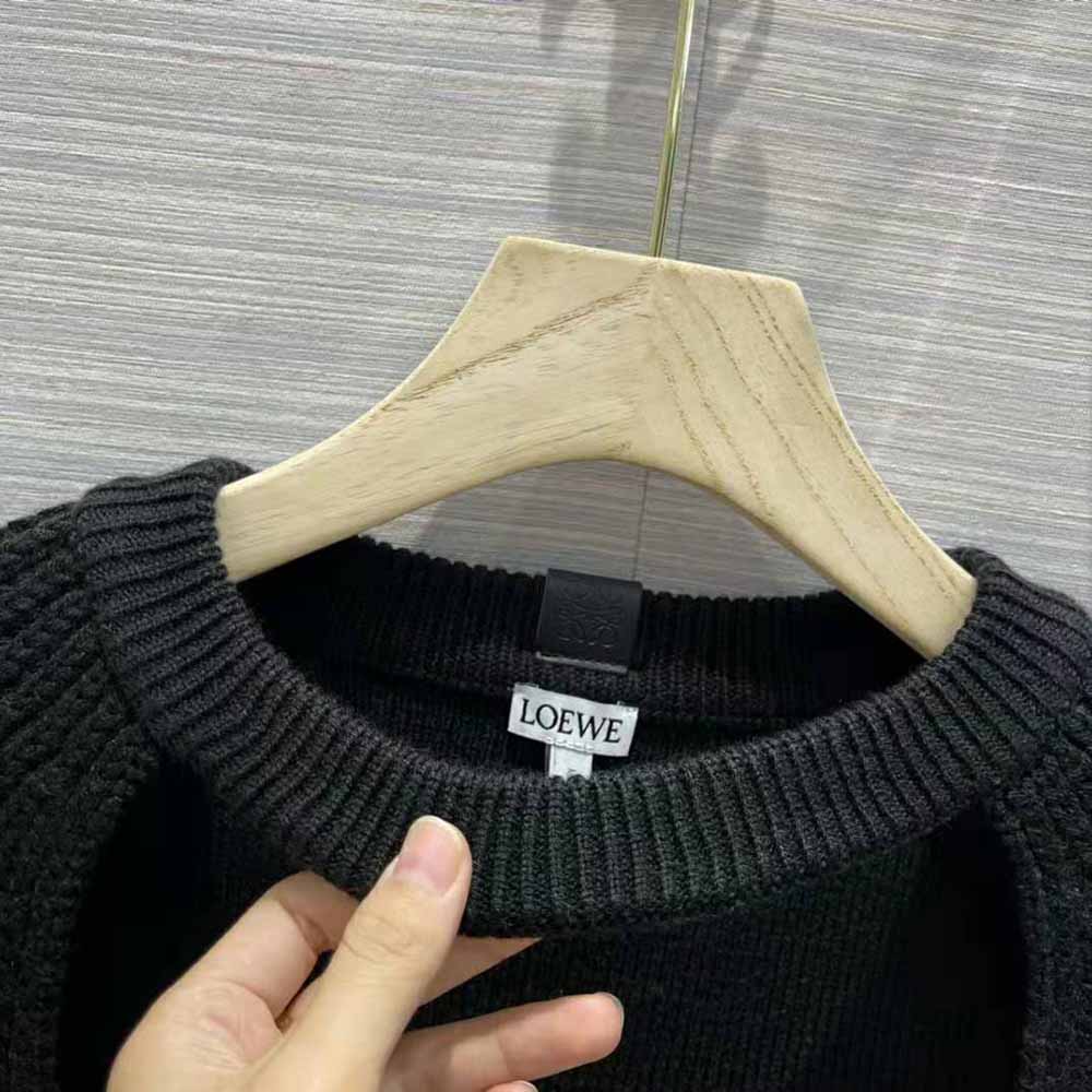 Loewe Women Cut Out Cropped Sweater in Wool-Black - image 6
