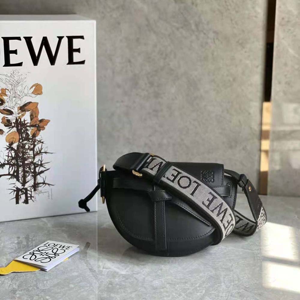 Close-up on gold-tone dual gate hardware on Loewe Women Mini Gate Dual Bag